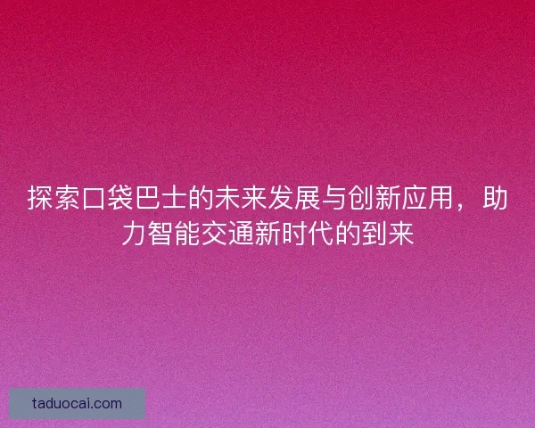 探索口袋巴士的未来发展与创新应用，助力智能交通新时代的到来
