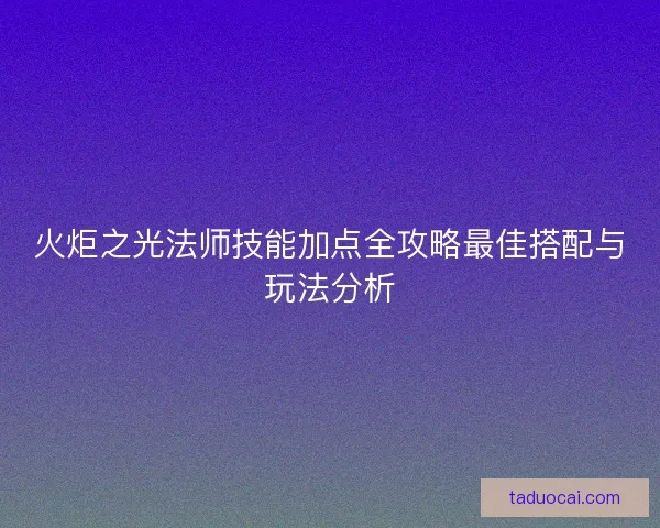 火炬之光法师技能加点全攻略最佳搭配与玩法分析