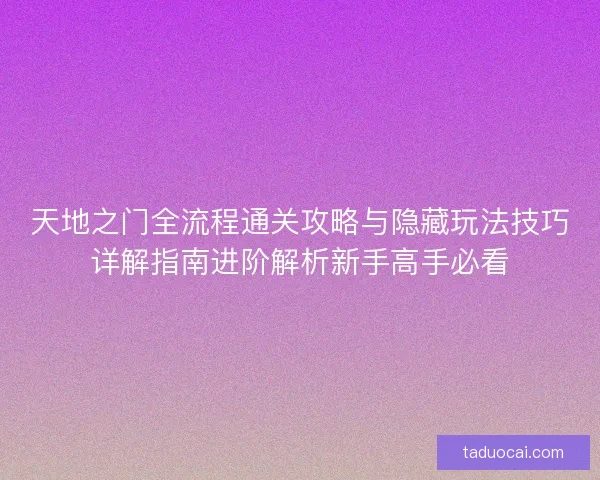 天地之门全流程通关攻略与隐藏玩法技巧详解指南进阶解析新手高手必看